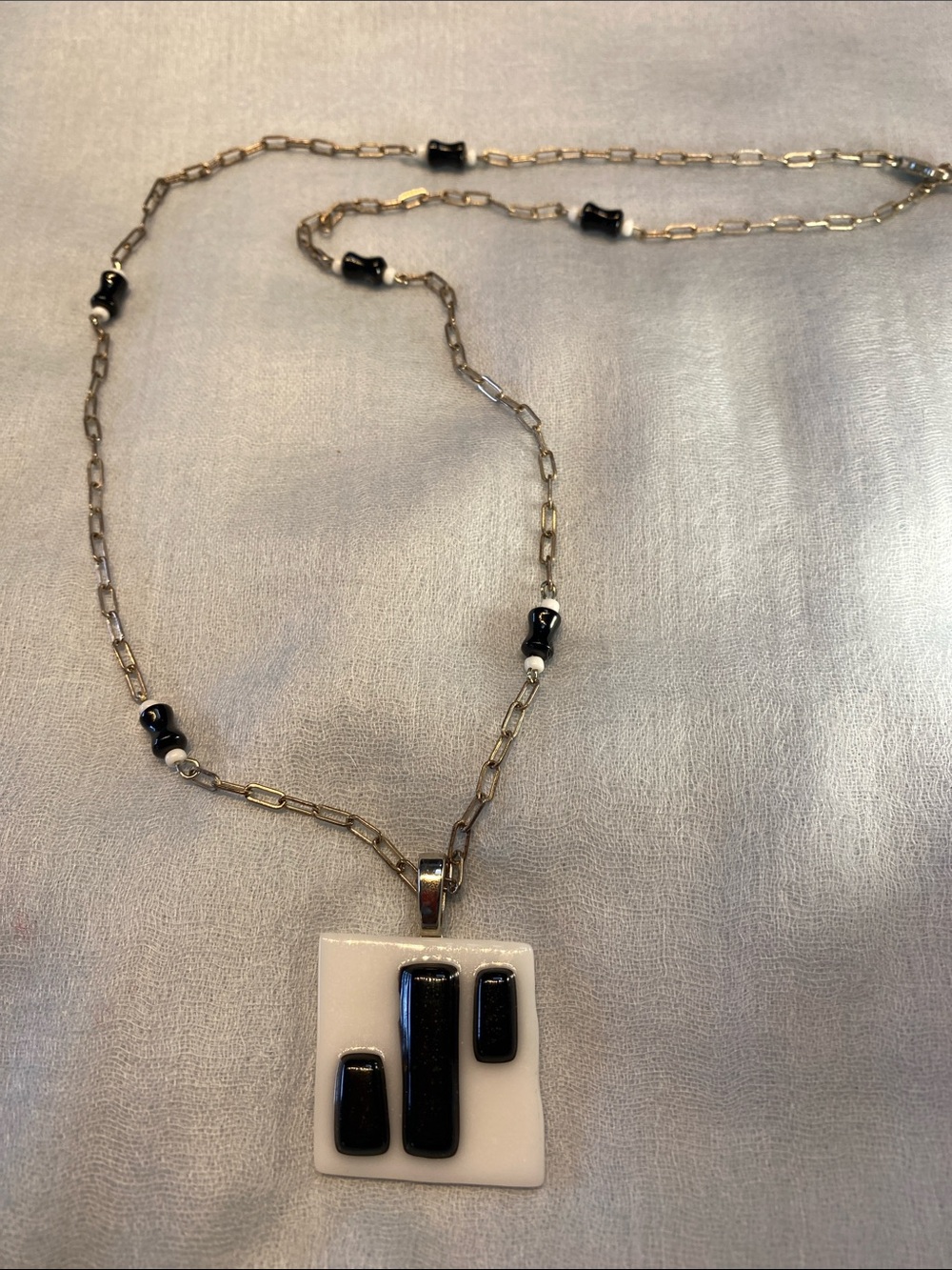 Black and White Geometric Glass Pendant Necklace